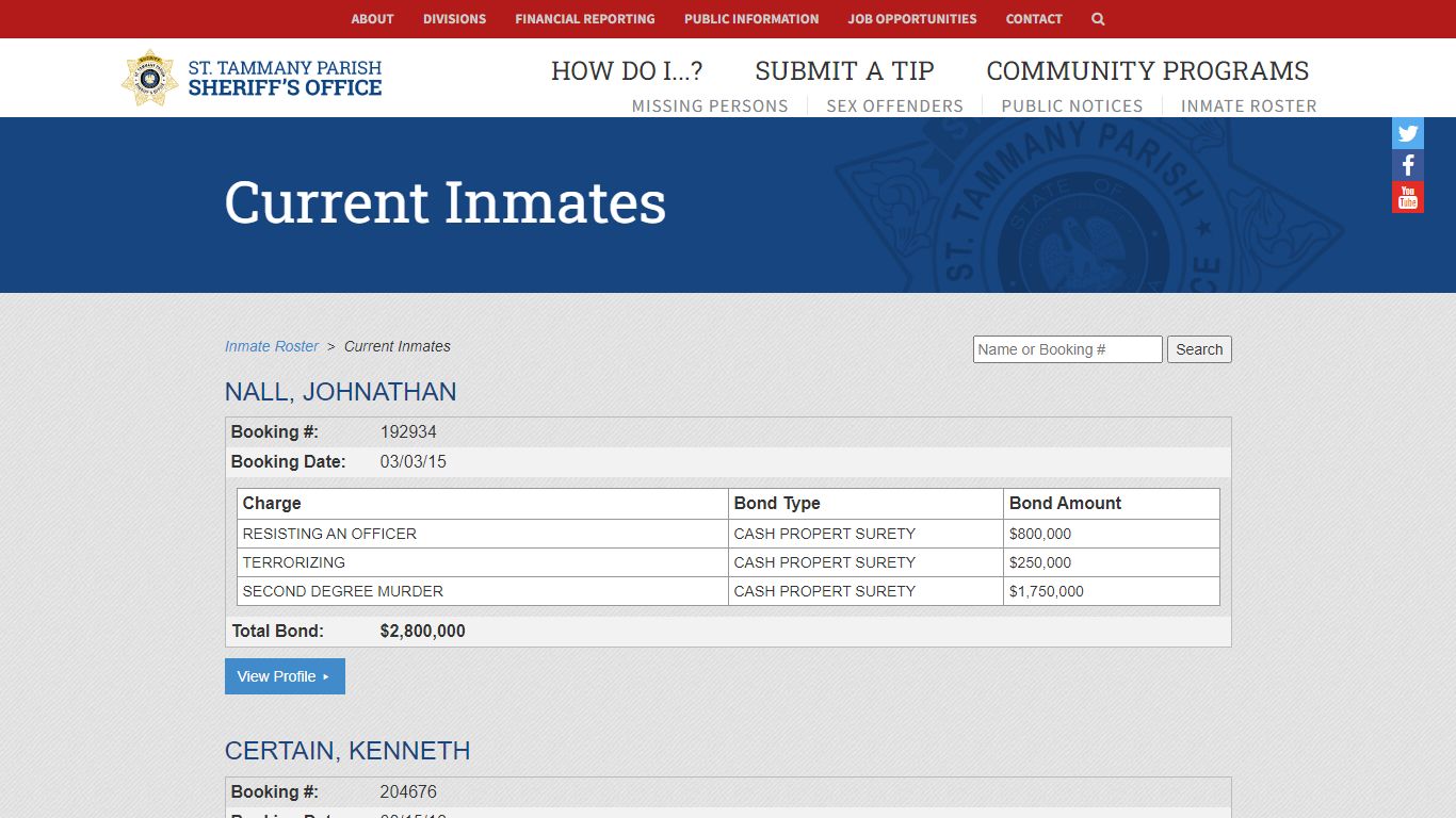 Current Inmates - St. Tammany Parish Sheriff's Office
