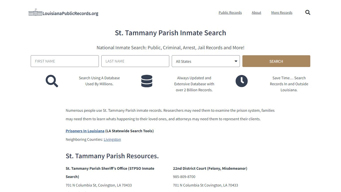 St. Tammany Parish Inmate Search - STPSO Current & Past Jail Records